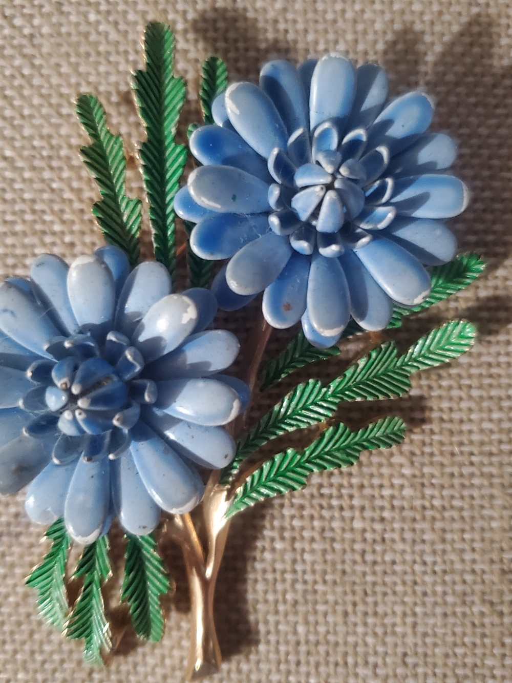 Vintage Crown Trifari Signed Blue Enamel Flower Brooch Pin 1960's Mid Century